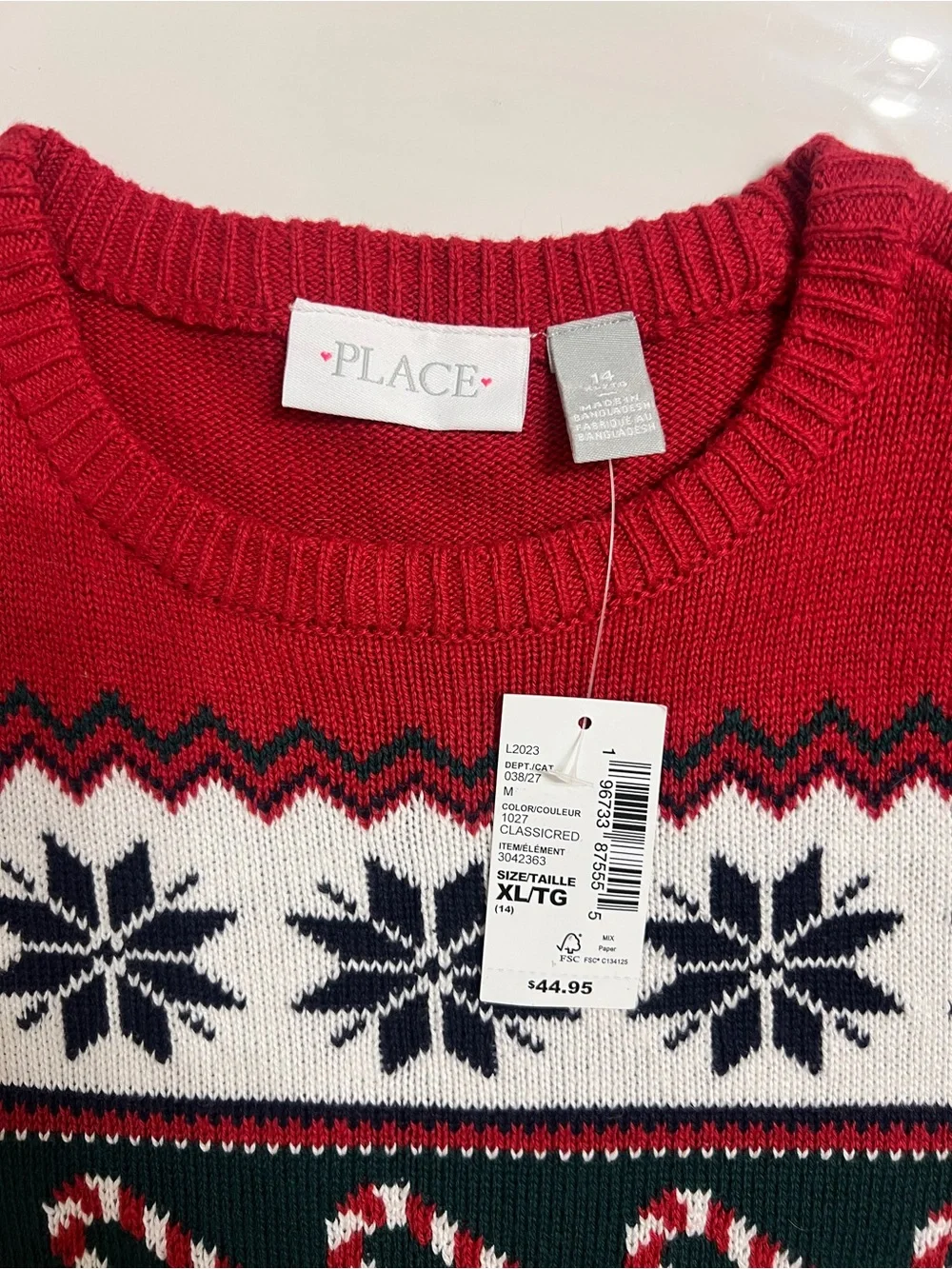 The Children’s Place Girl’s Christmas Fair Isle Red Sweater Dress Sz 14 New W/t
